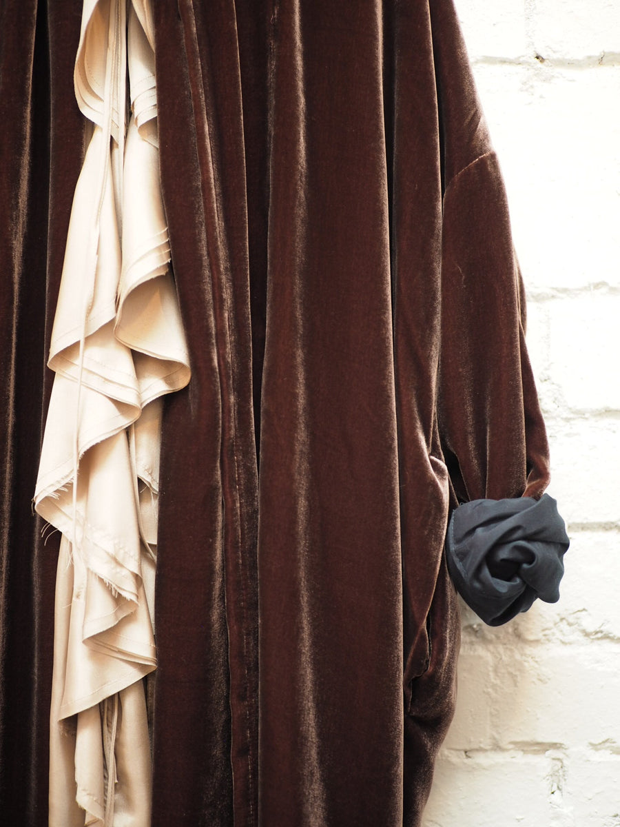 Cocoon Coat (Silk Velvet ) - Khaki Green