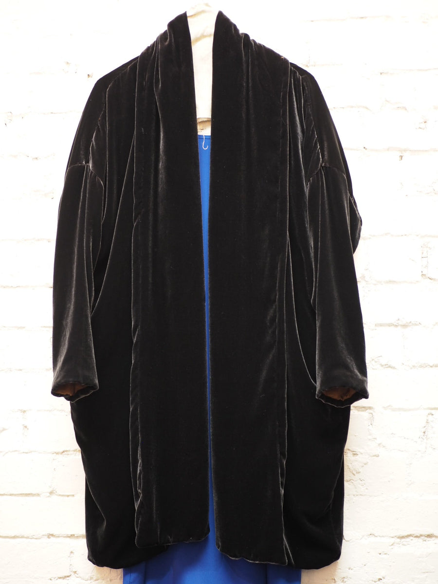 Cocoon Coat (Silk Velvet ) - Khaki Green