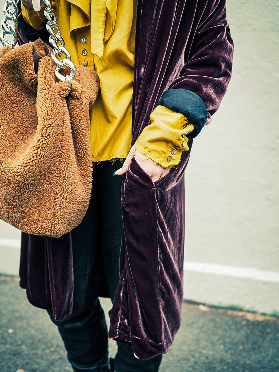 Cocoon Coat (Silk Velvet ) - Khaki Green