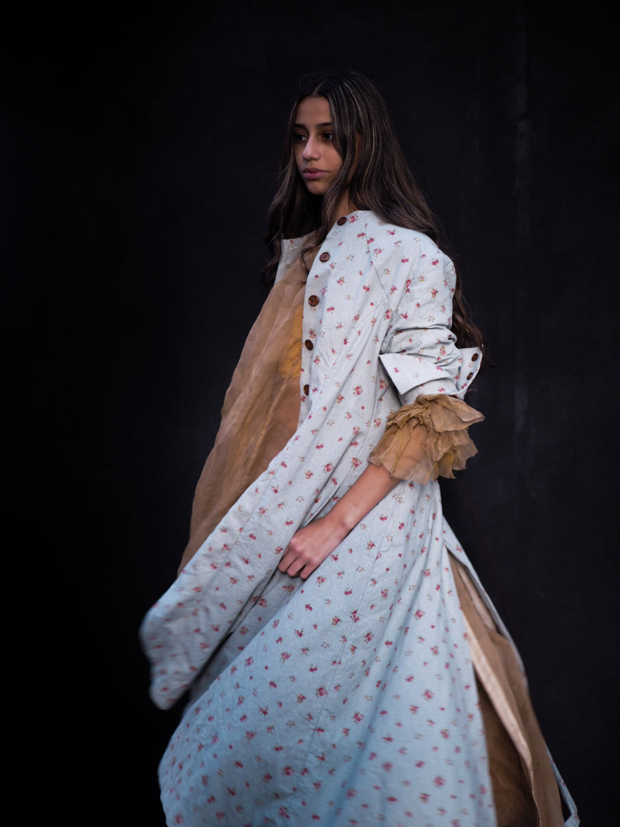 Maxi Riding Coat (Linen)- Flora Print