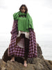 Hand-loom Maxi coat in large houndstooth weave (Alpaca) - Lilac/Cognac