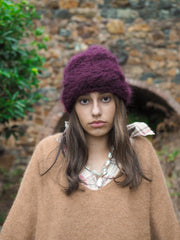 Hand Knit Cable Beanie Style Hat (Alpaca) Merlot
