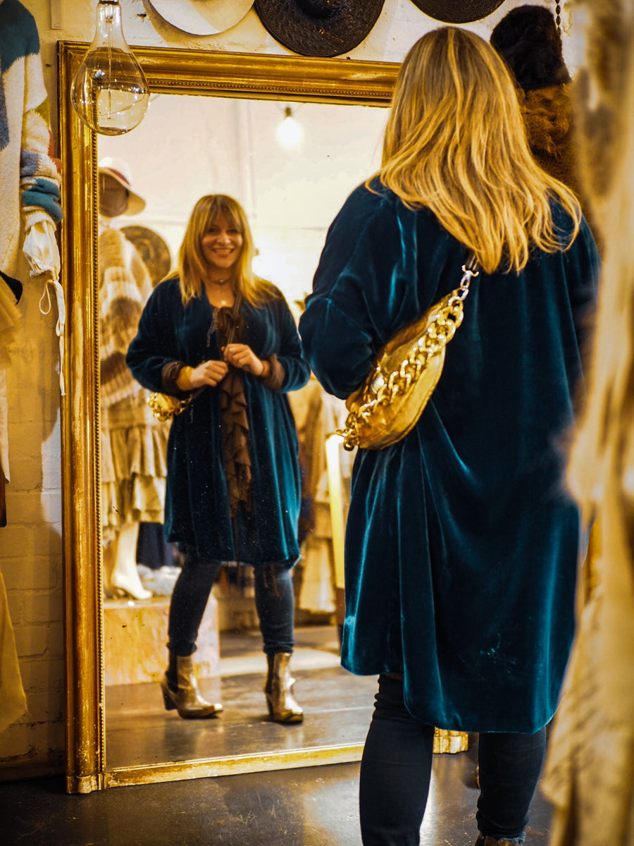 Cocoon Coat (Silk Velvet ) - Khaki Green