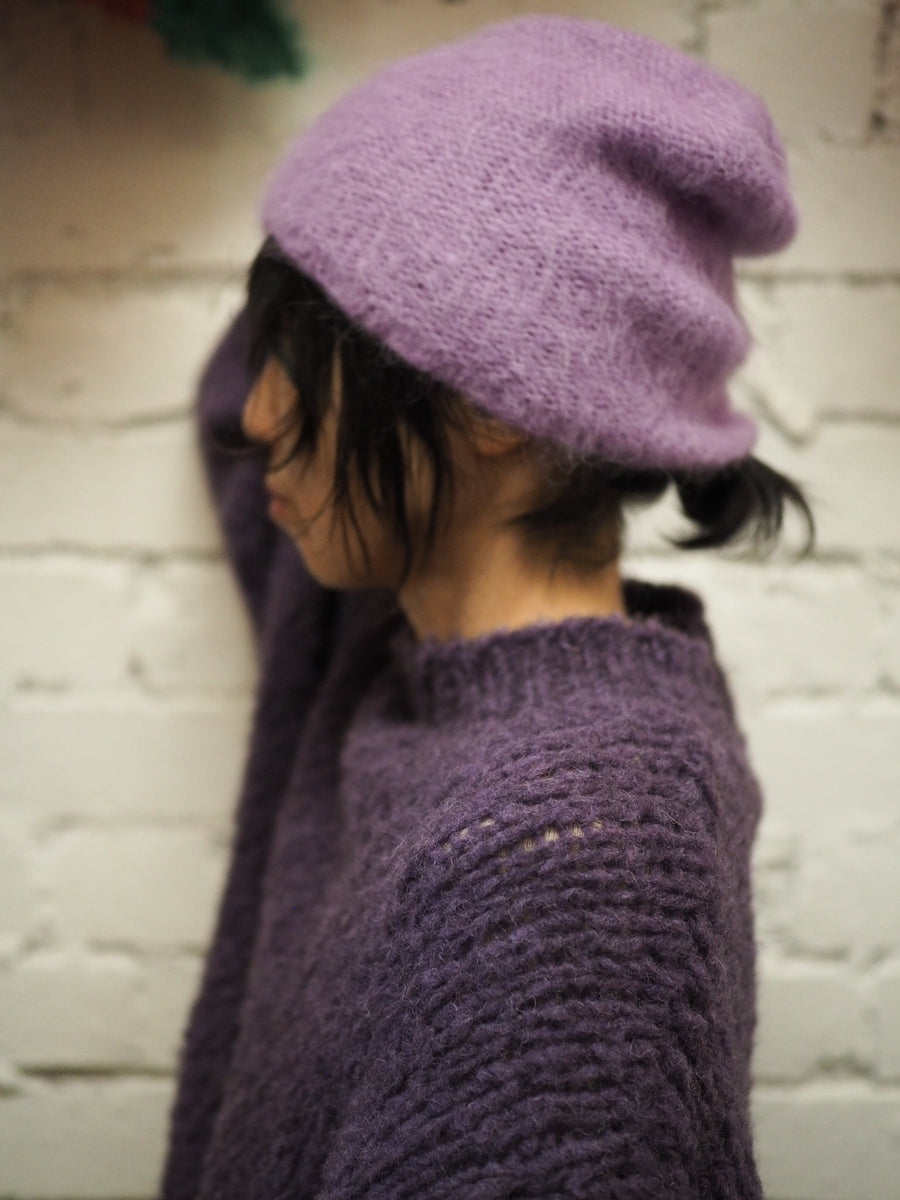 Luxe Knitted Beanie (Suri Alpaca) Lilac
