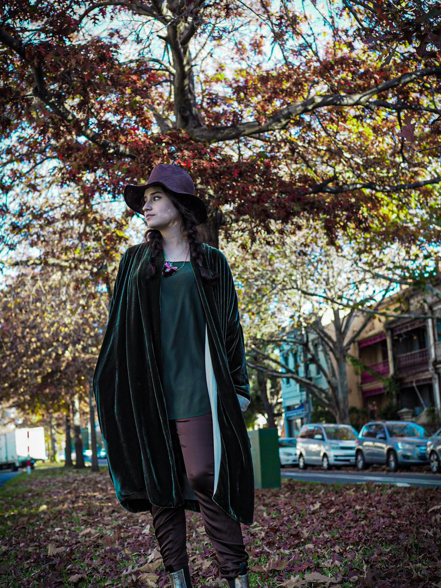 Cocoon Coat (Silk Velvet ) - Khaki Green