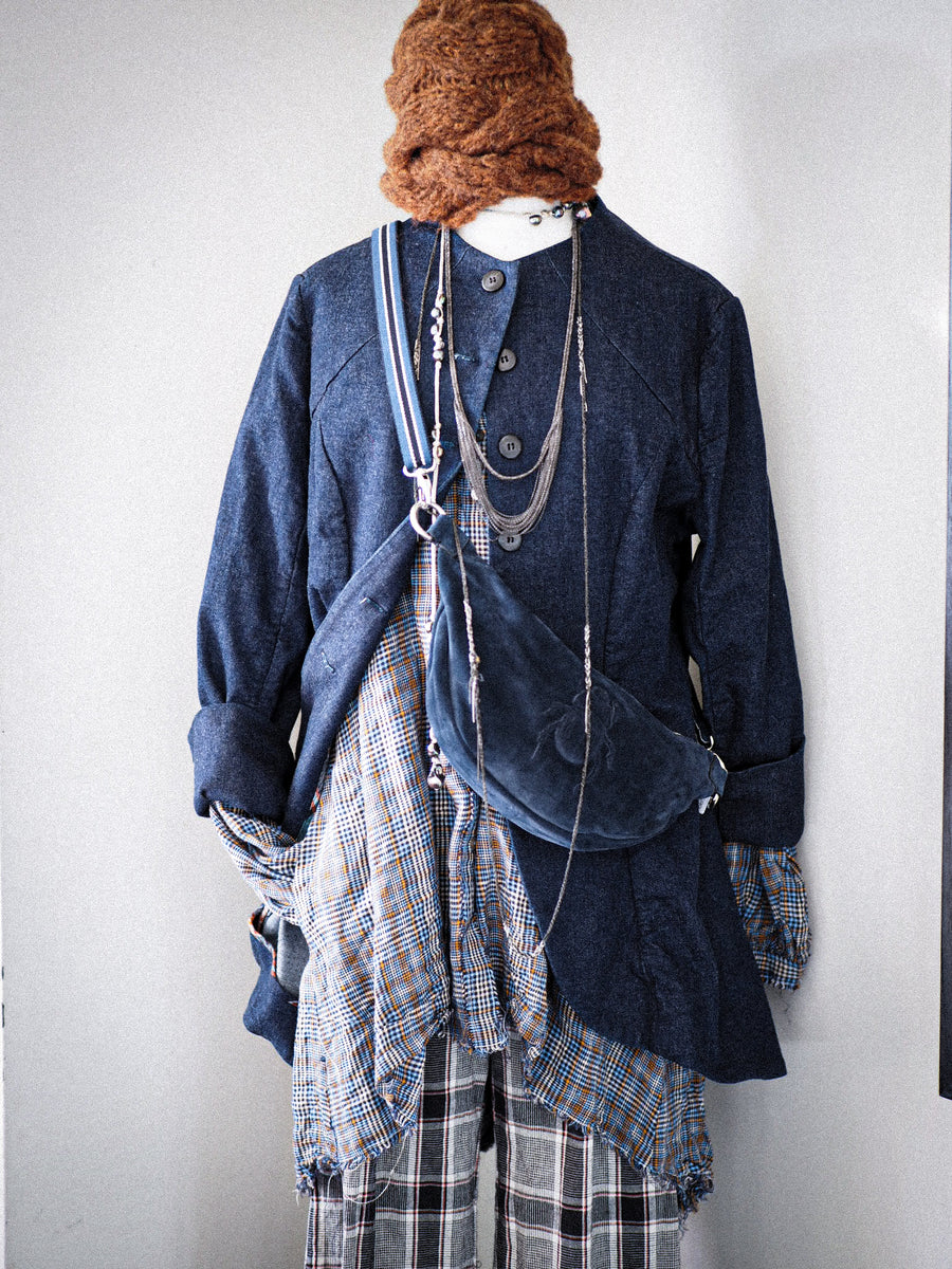 Pintuck Shirt (Linen) - Navy/White/rust prince of wales Check