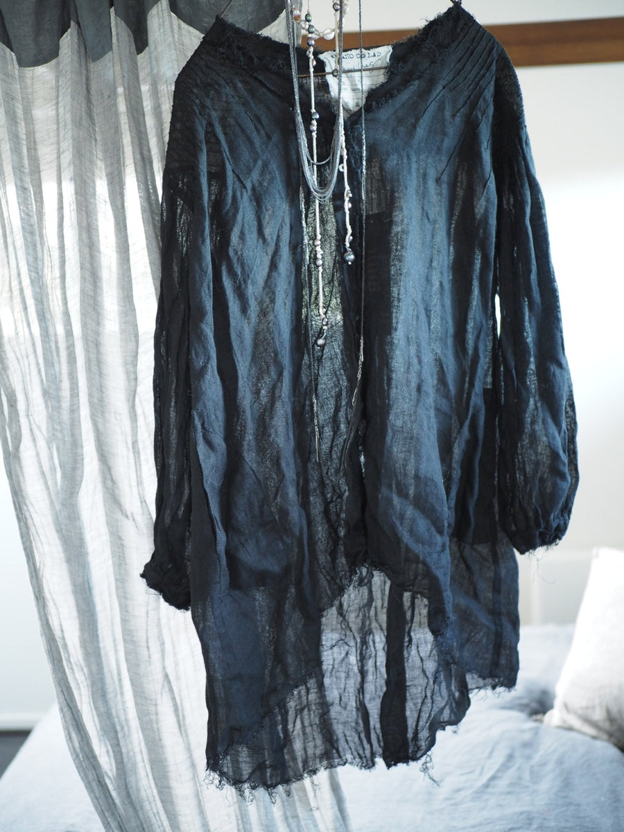 Pin-Tuck Oversize Shirt (Linen Gauze ) Acid Wash
