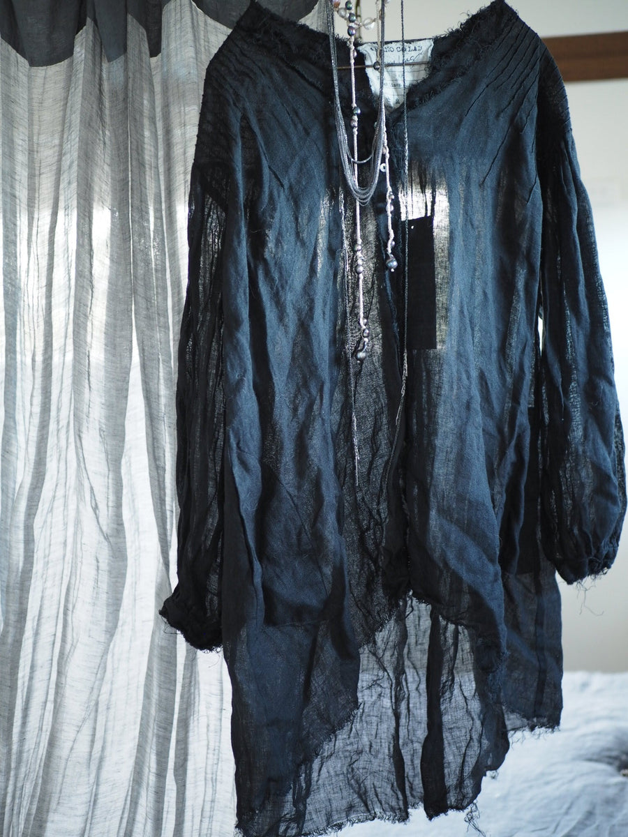 Pin-Tuck Oversize Shirt (Linen Gauze ) Acid Wash