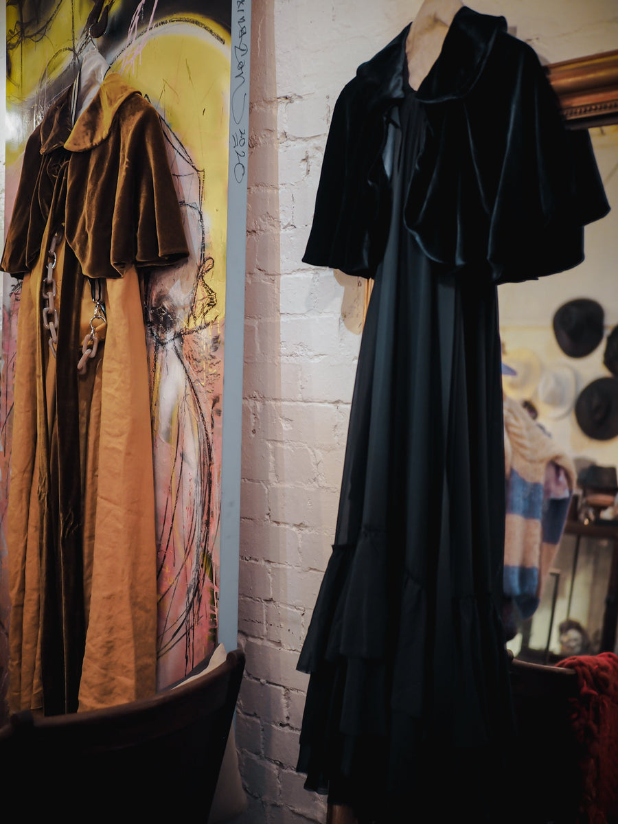 Silk Velvet Cocoon Capelet - Old Gold
