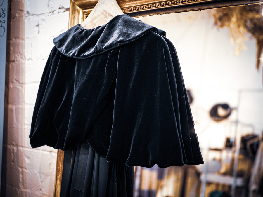 Silk Velvet Cocoon Capelet - Old Gold