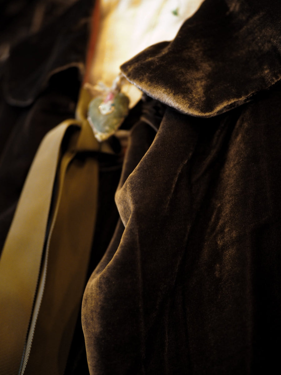 Silk Velvet Cocoon Capelet - Old Gold