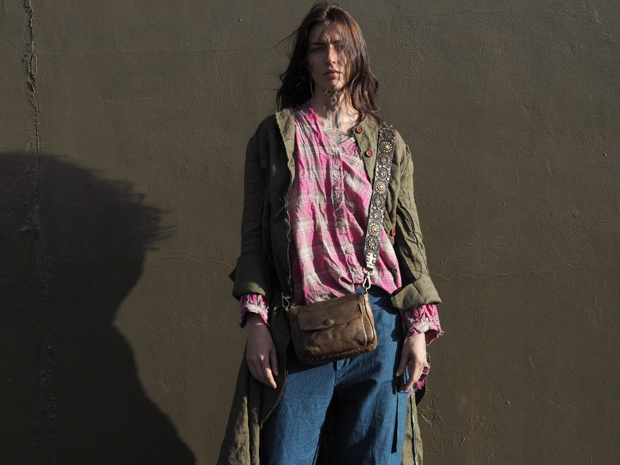 Pintuck Shirt (Cotton) - Pink Check