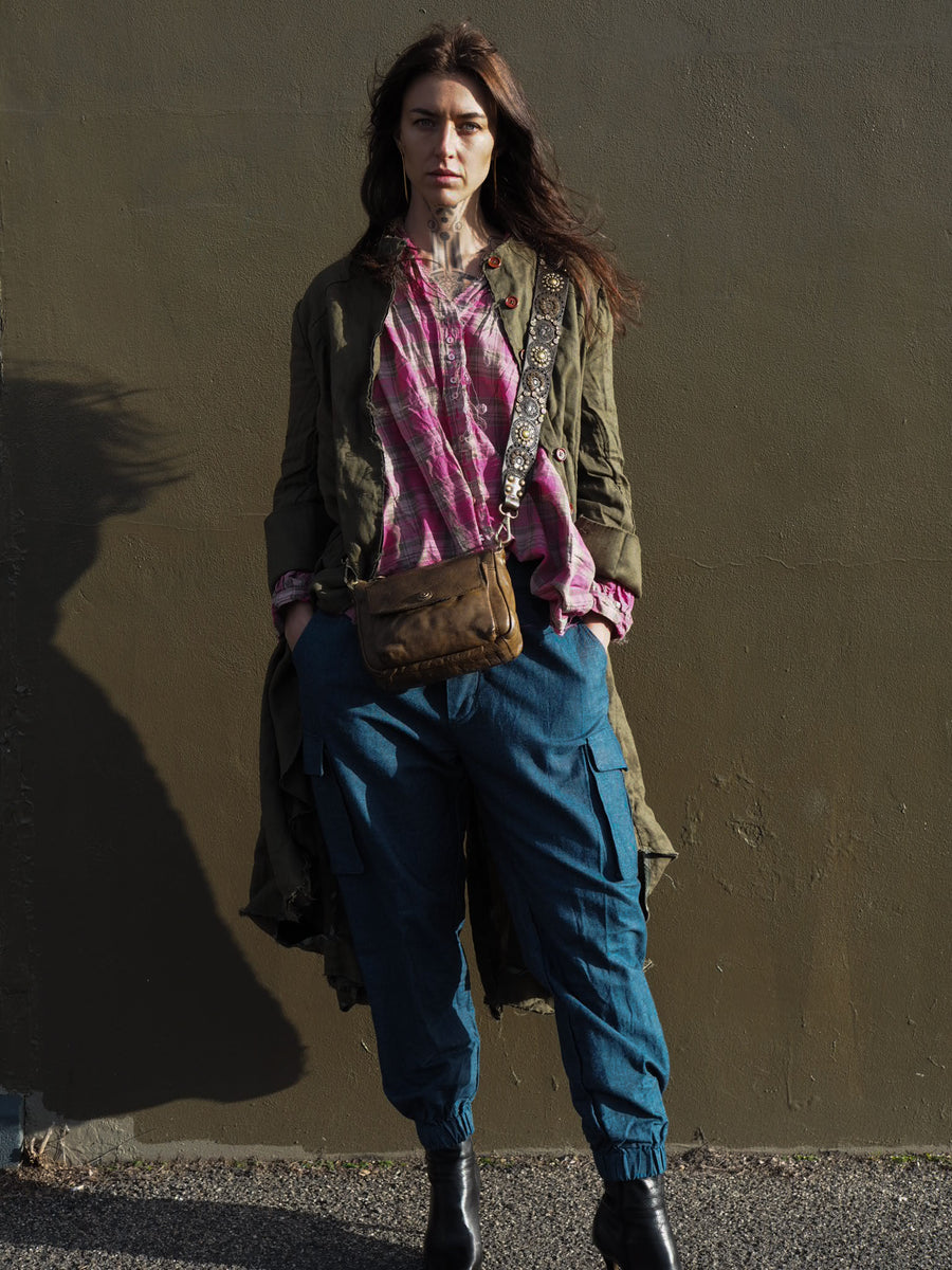 Pintuck Shirt (Cotton) - Pink Check