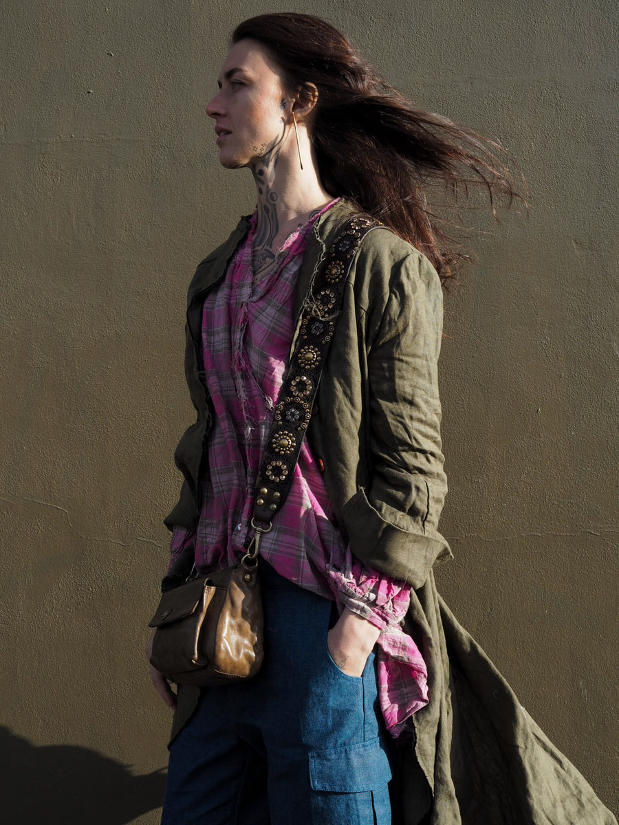 Pintuck Shirt (Cotton) - Pink Check