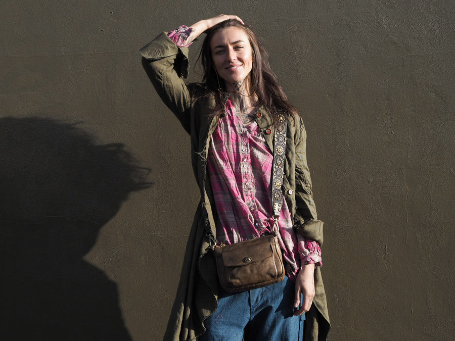 Pintuck Shirt (Cotton) - Pink Check