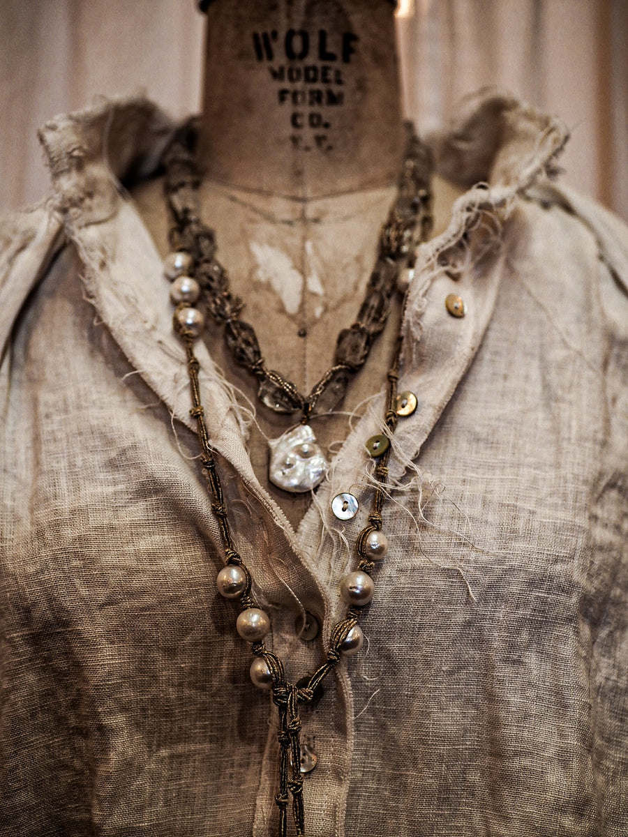 Raw Herkimer Diamond Wrapped Necklace With Pearl