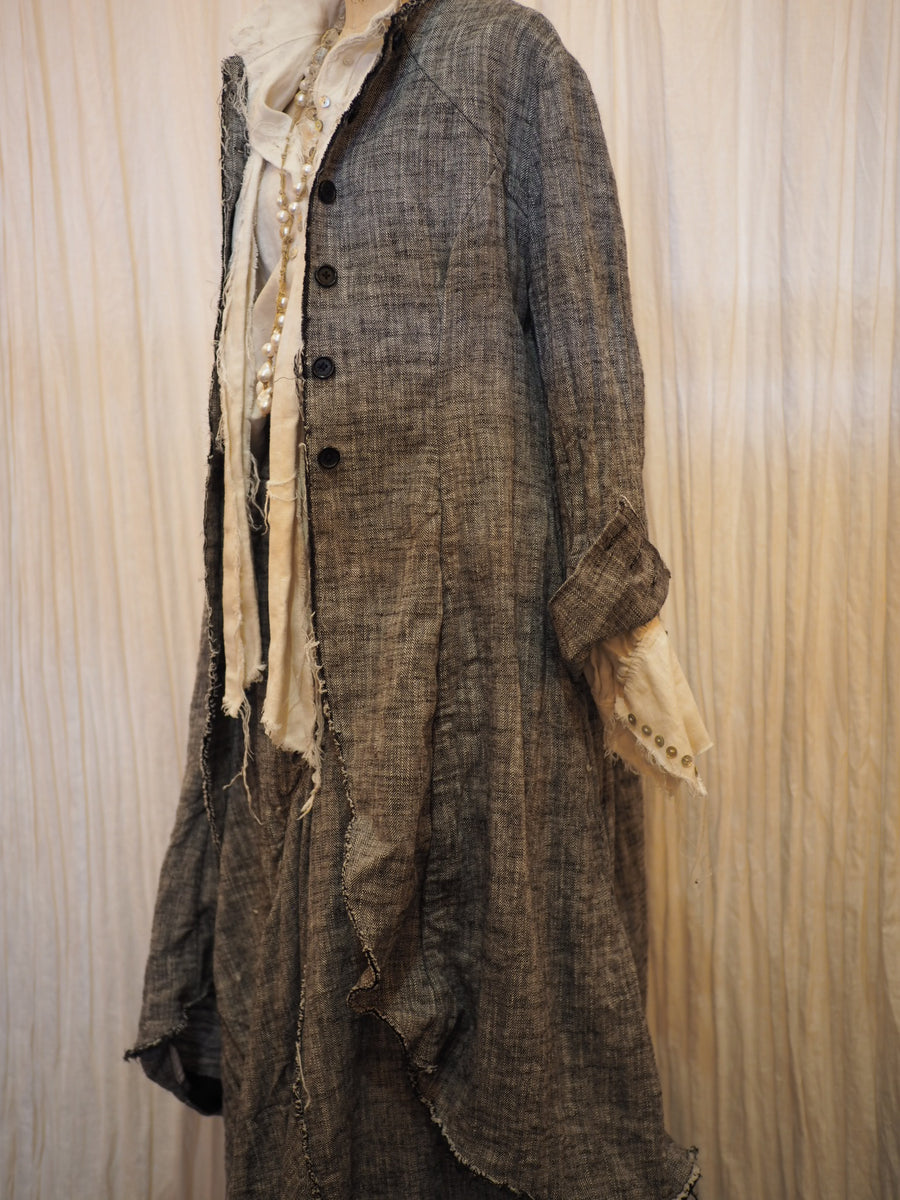 Maxi riding coat (Linen) - Herringbone dark