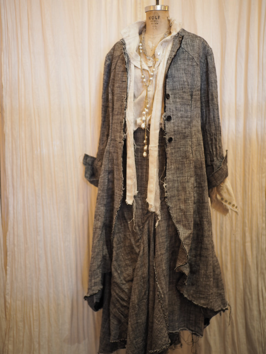 Maxi riding coat (Linen) - Herringbone dark