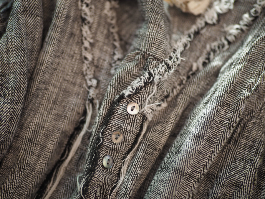 Pin tuck jacket (Linen) - black-white herringbone