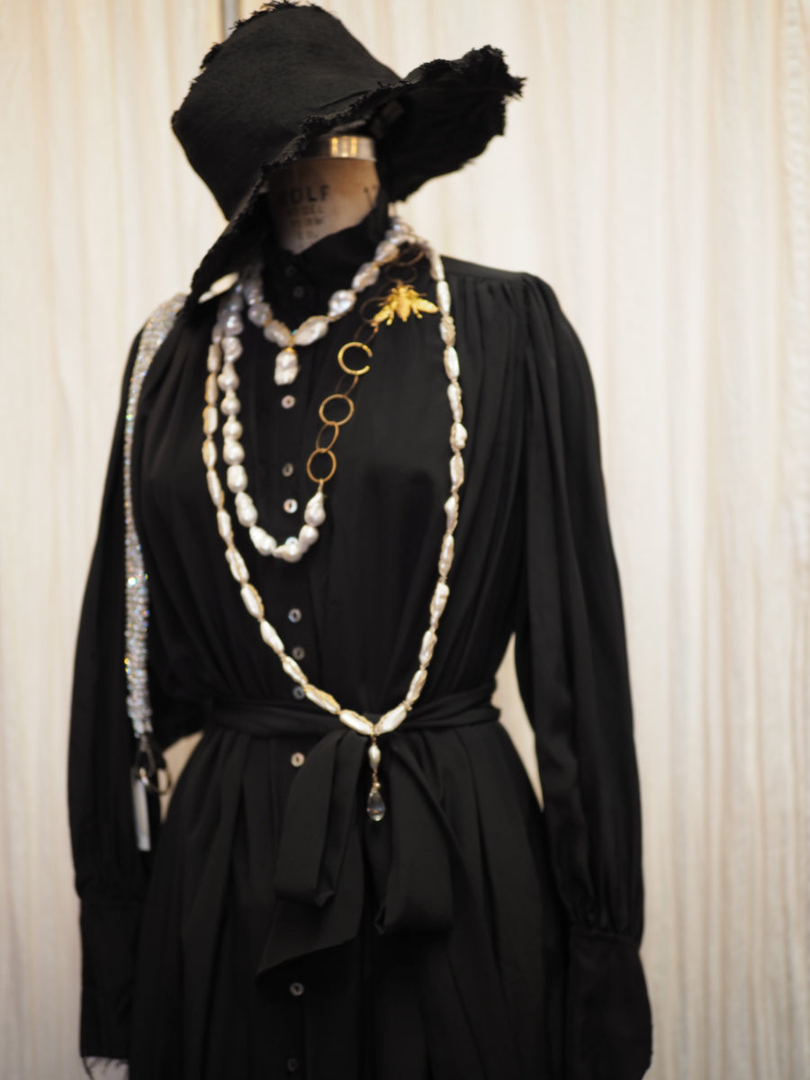 Button Through Shirt Dress W/ Neck Tie And Cuffs (Silk) - Tea Stain