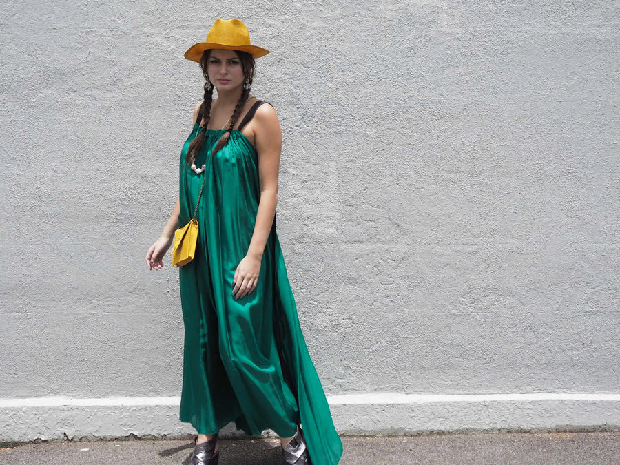 Silk Maxi Dress With Ribbon Ties - Black