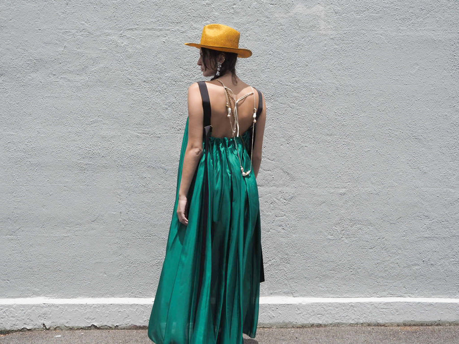 Silk Maxi Dress With Ribbon Ties - Mushroom