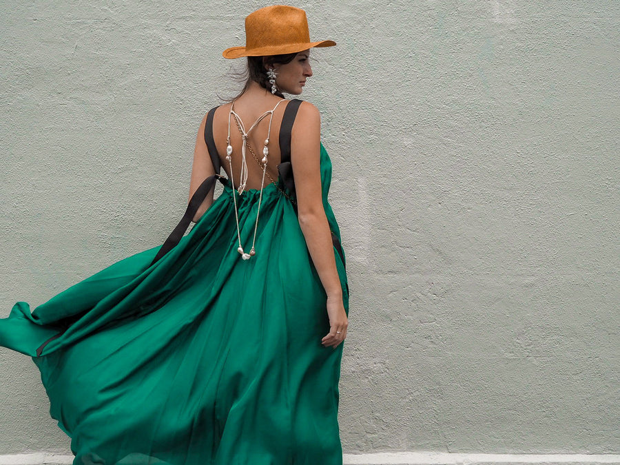 Silk Maxi Dress With Ribbon Ties - Mushroom