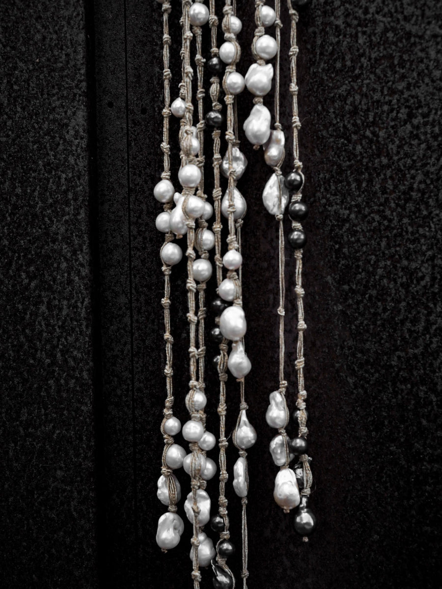 Mela multi pearl necklace on silk thread - Black pearls