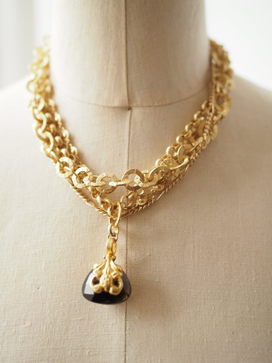 Multi Matte Gold Chain Necklace with Green Amethyst Pendant – Amano by ...