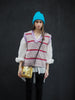 Knitted Stripe V Neck Vest (Alpaca) - Pink