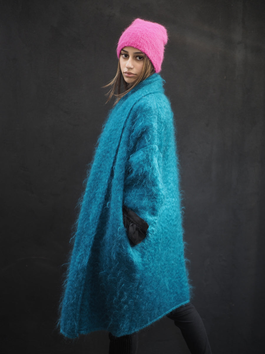 Cocoon Coat (Mohair) - Kingfisher