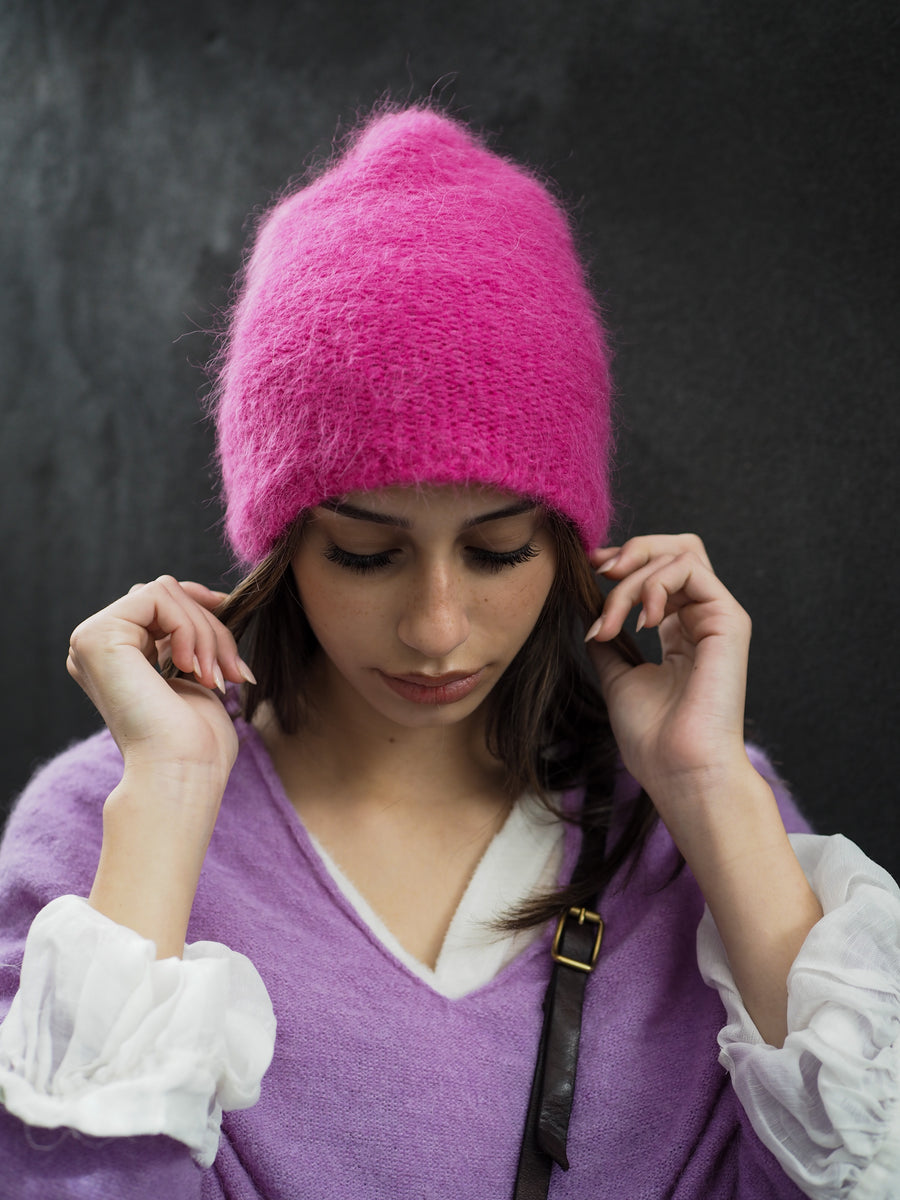 Luxe Knitted Beanie (Suri Alpaca) Candy Pink