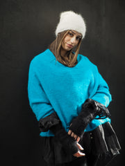 Luxe Light Weight V-Neck Sweater (Alpaca) - Cerulean Blue