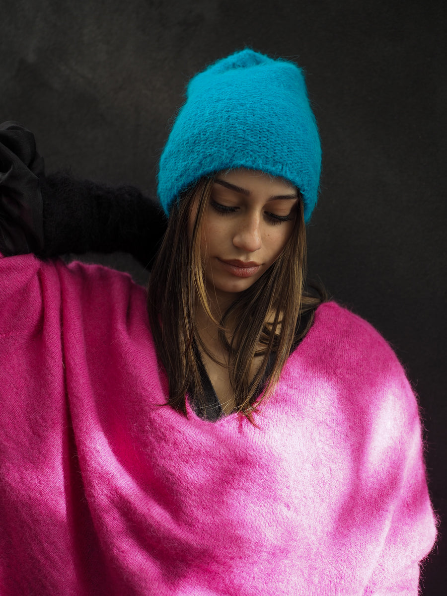 Luxe Knitted Beanie (Suri Alpaca) Cerulean Blue