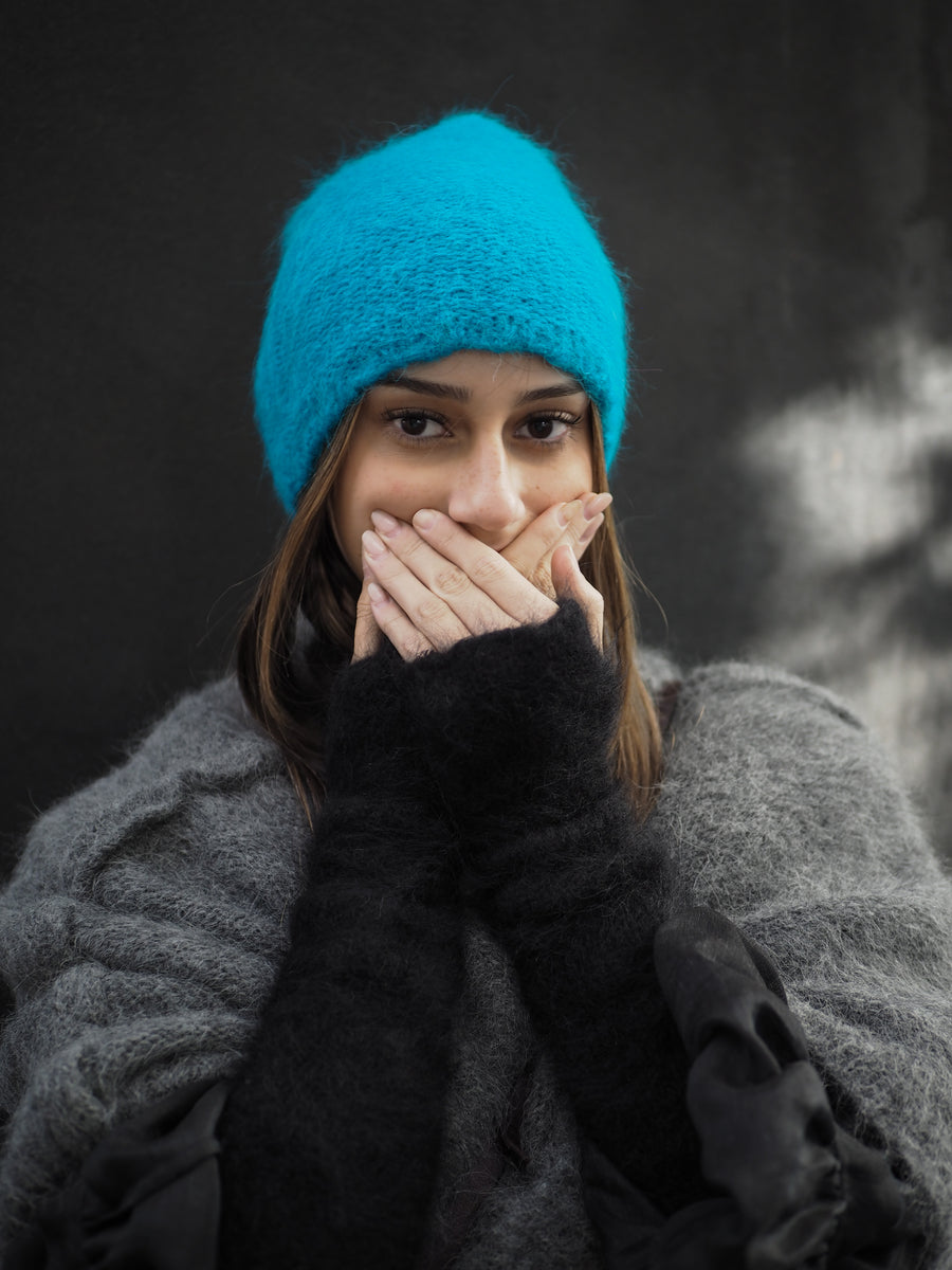 Luxe Knitted Beanie (Suri Alpaca) Cerulean Blue