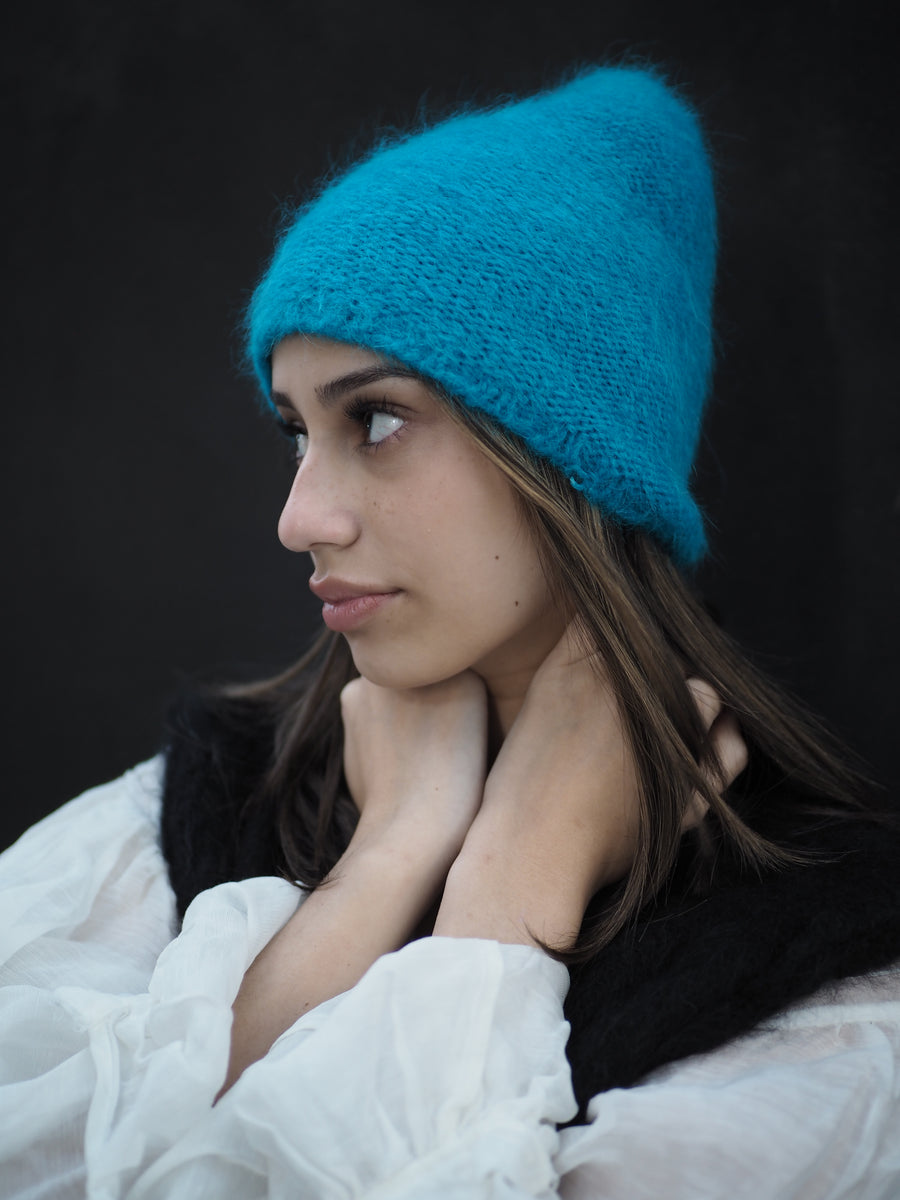 Luxe Knitted Beanie (Suri Alpaca) Cerulean Blue