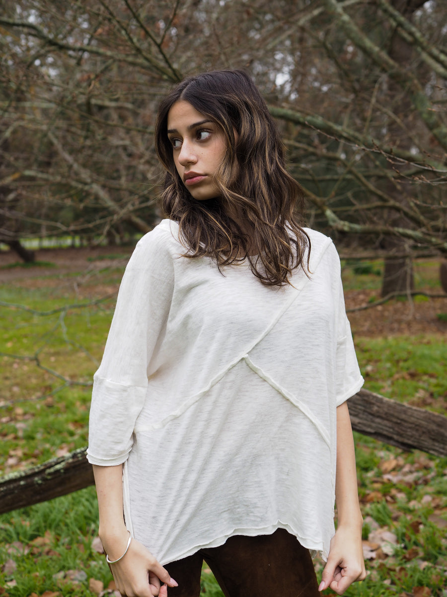 Spliced Tee Top - (Linen Jersey)