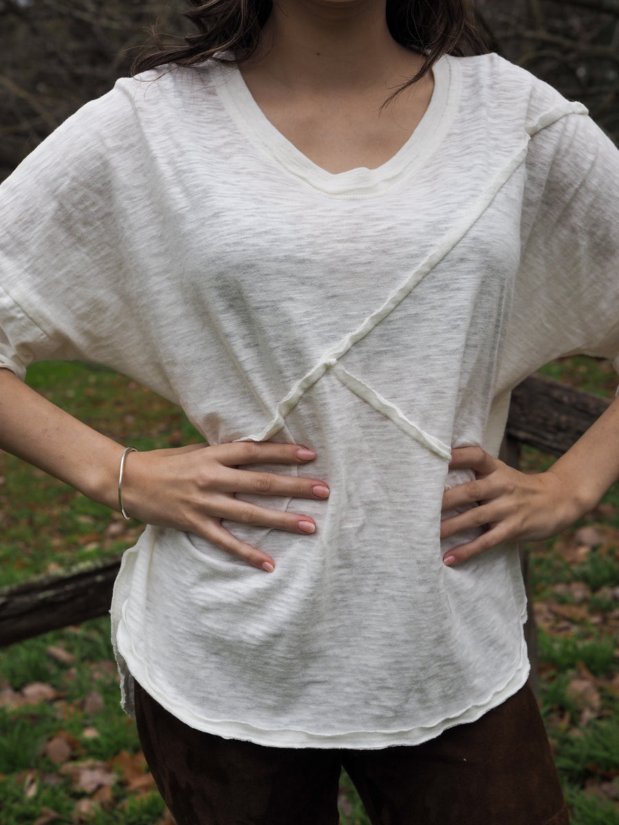 Spliced Tee Top - (Linen Jersey)