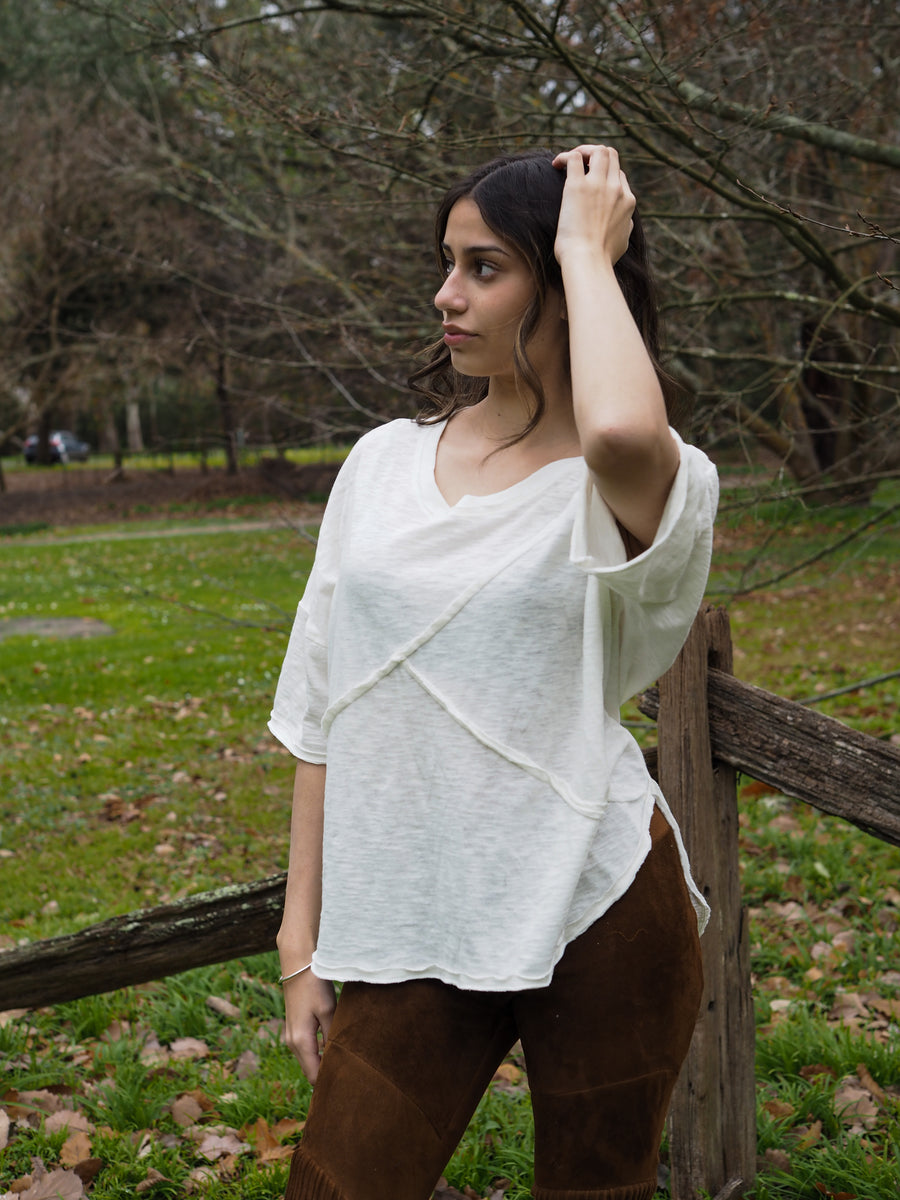 Spliced Tee Top - (Linen Jersey)