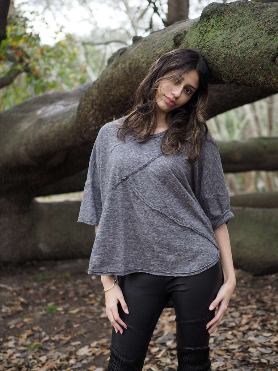 Spliced Tee Top - (Linen) Grey