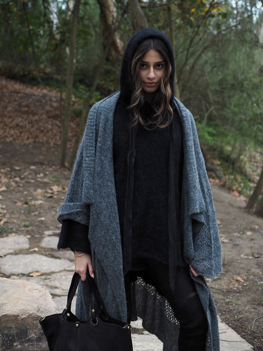 Luxe Light Weight kimono Cardi (Alpaca) - Charcoal Grey