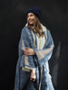 Kimono Style Cardigan With Mesh Detail (Alpaca) - Denim Blue/Natural