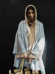 Kimono Style Cardigan With Mesh Detail (Alpaca) - Sky blue