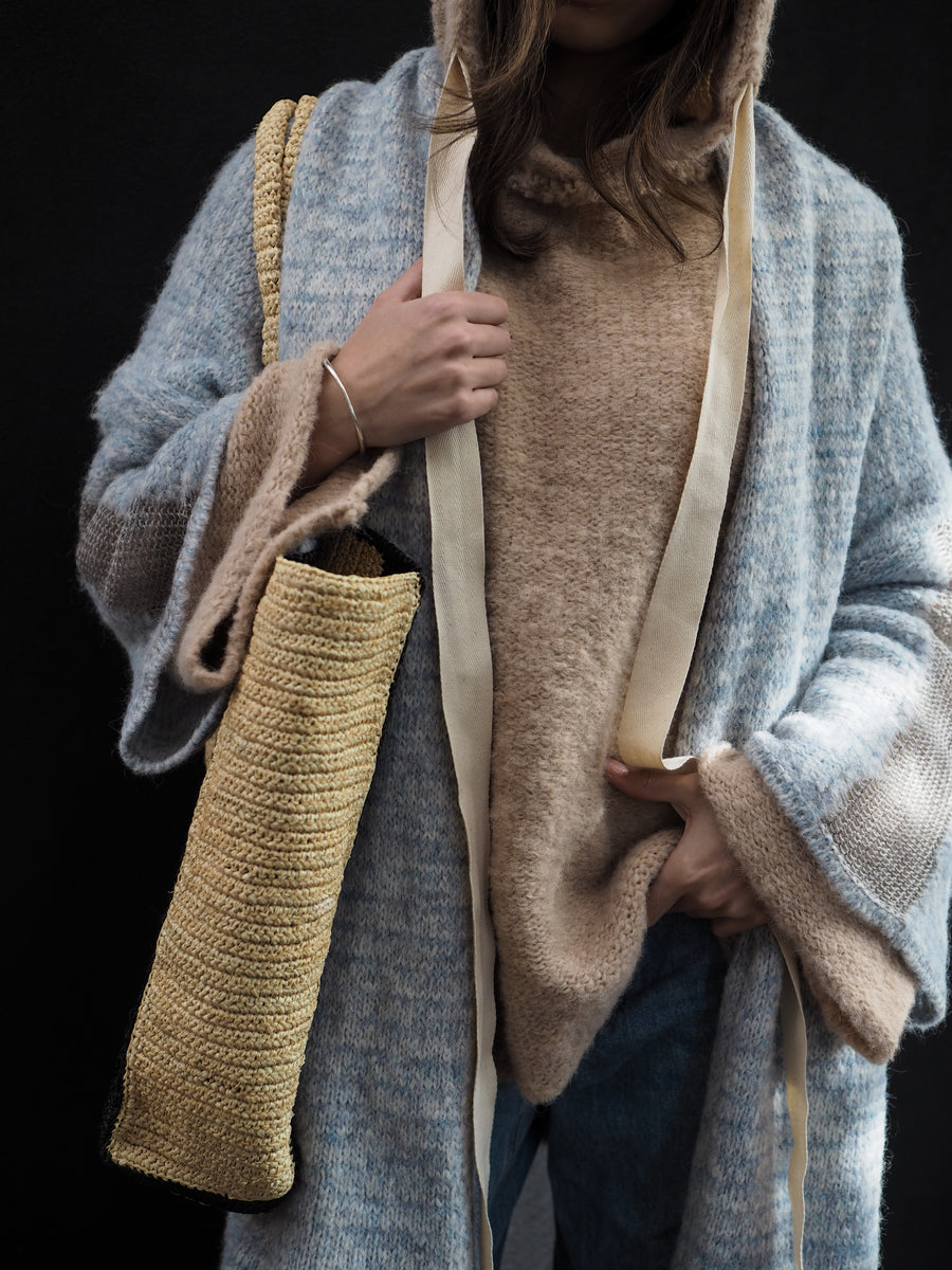 Kimono Style Cardigan With Mesh Detail (Alpaca) - Sky blue