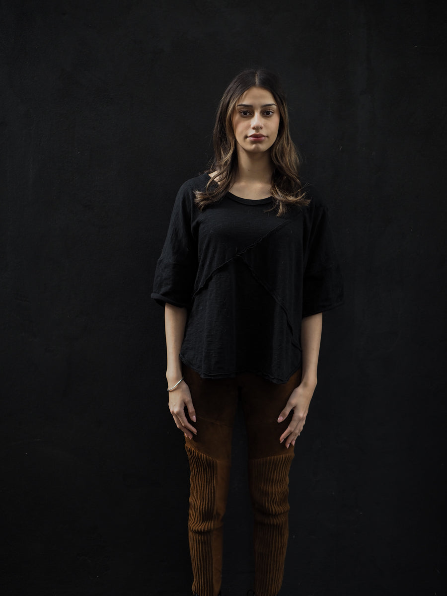 Spliced Tee Top - (Linen) Black