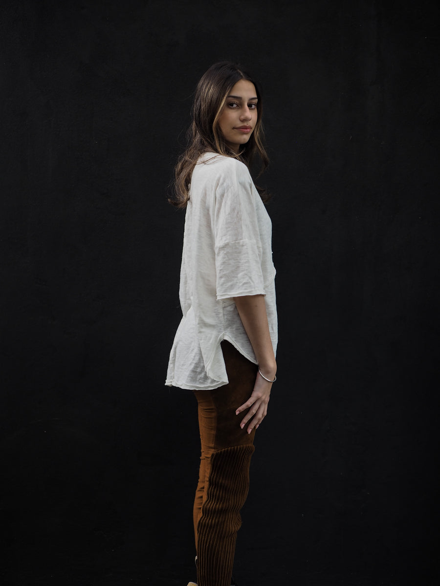 Spliced Tee Top - (Linen Jersey)