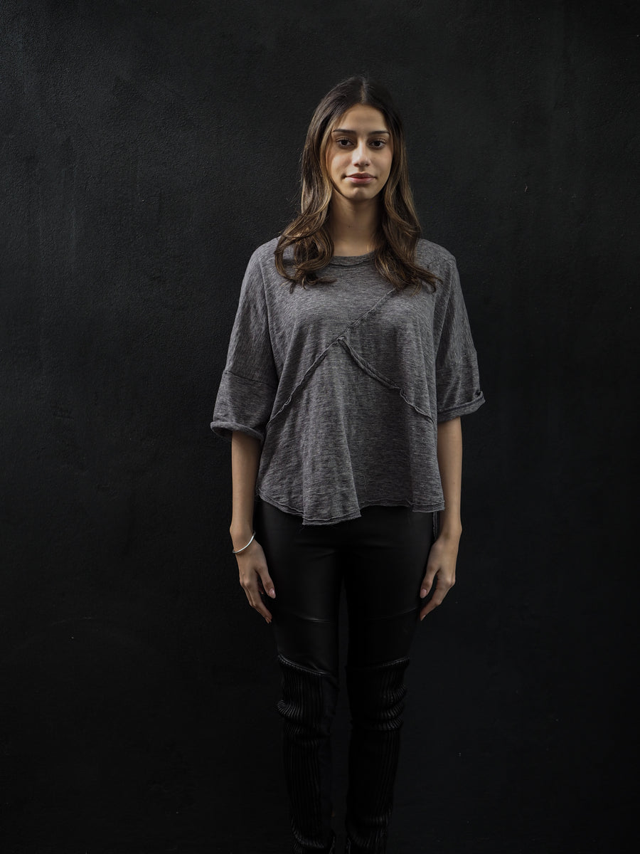 Spliced Tee Top - (Linen) Grey