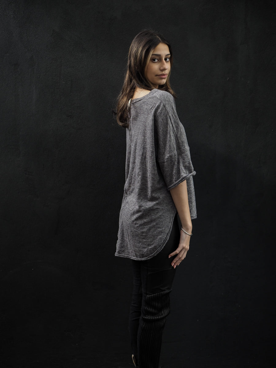 Spliced Tee Top - (Linen) Grey