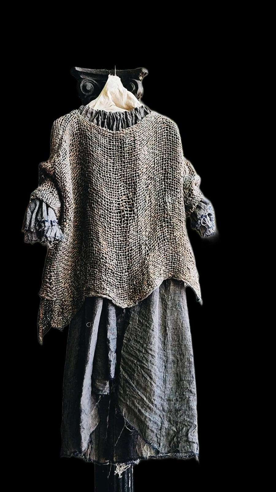 Button Back Dress / Duster -( Linen Gauze) Black