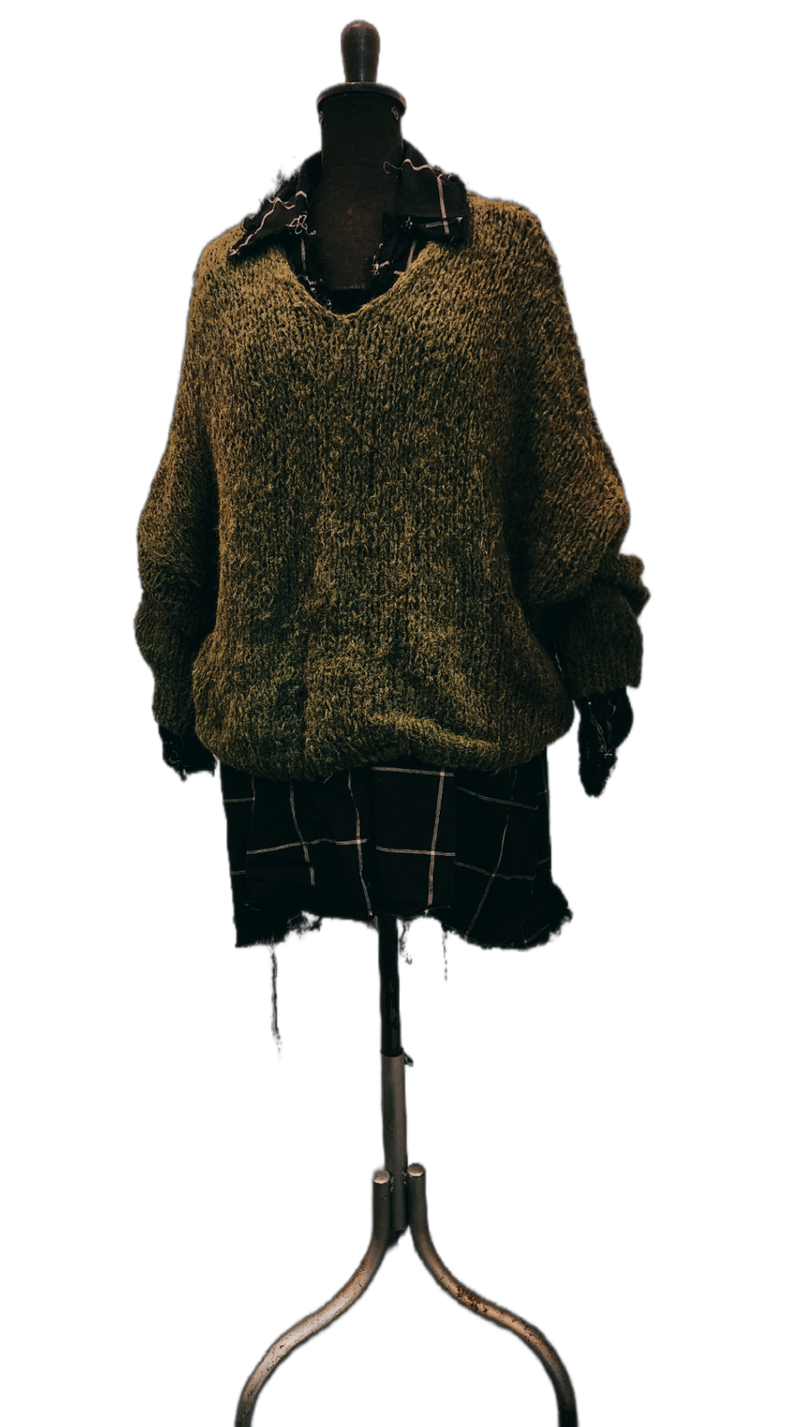 Alpaca hand knit batwing sweater - V neckline Moss green